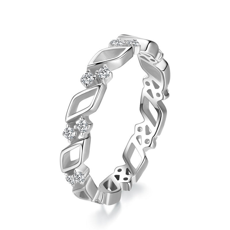 Geometric Hollow S925 Silver Ring For Women Korean Design Index Finger Ring Gift For Her Elegant Gemstone Look
