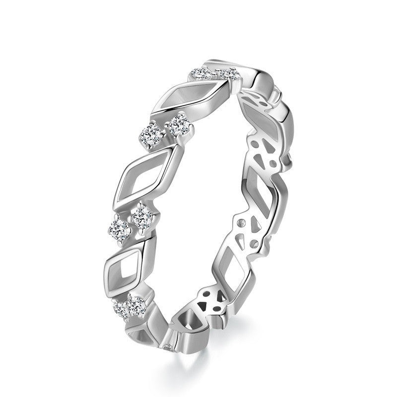 Geometric Hollow S925 Silver Ring For Women Korean Design Index Finger Ring Gift For Her Elegant Gemstone Look