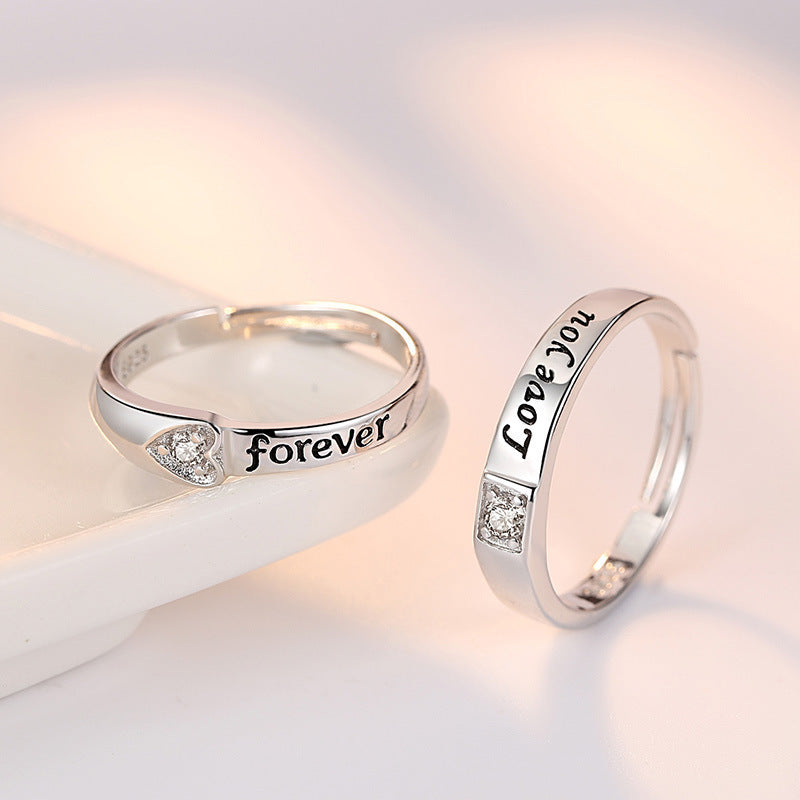 Heart Shaped Ring For Couples Zircon Adjustable Opening For Copper Silver Plated Korean Anniversary Engagement