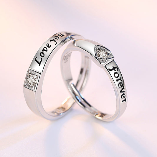 Heart Shaped Ring For Couples Zircon Adjustable Opening For Copper Silver Plated Korean Anniversary Engagement