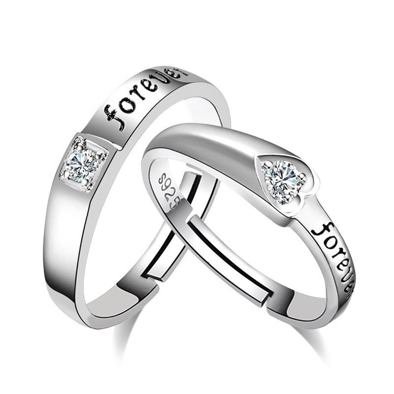 Heart Shaped Ring For Couples Zircon Adjustable Opening For Copper Silver Plated Korean Anniversary Engagement