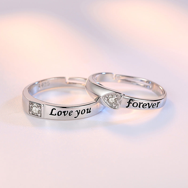 Heart Shaped Ring For Couples Zircon Adjustable Opening For Copper Silver Plated Korean Anniversary Engagement