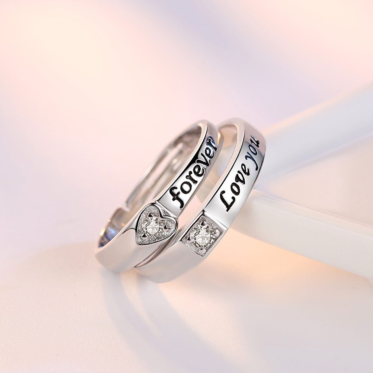 Heart Shaped Ring For Couples Zircon Adjustable Opening For Copper Silver Plated Korean Anniversary Engagement