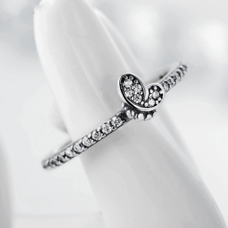 Womens Butterfly Ring S925 Silver Vintage Insect Ring Micro Inlay Design Anniversary Gift Ring For Her Fashion