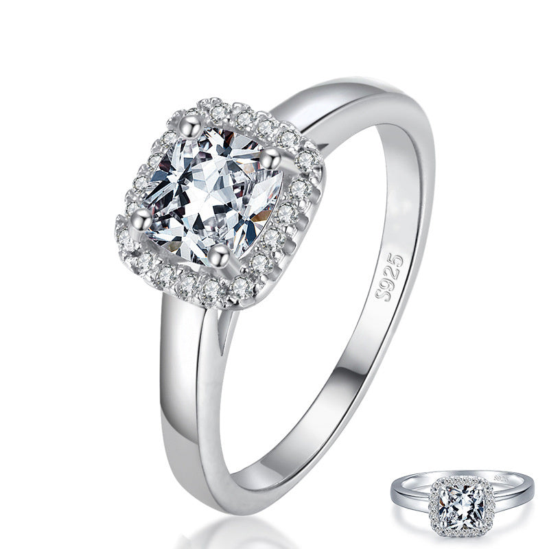 Sterling Silver 925 Ring Inlaid Zircon Geometric Design Electroplated Jewelry For Her Elegant Gift Idea Everyday Wear