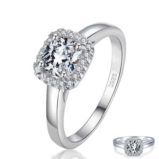 Sterling Silver 925 Ring Inlaid Zircon Geometric Design Electroplated Jewelry For Her Elegant Gift Idea Everyday Wear