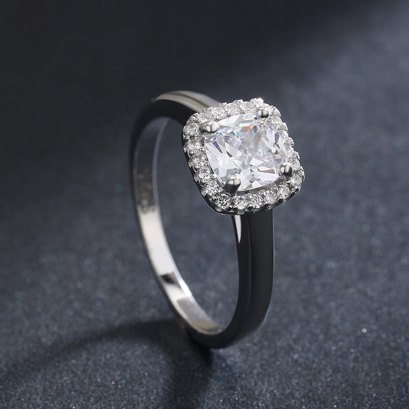 Sterling Silver 925 Ring Inlaid Zircon Geometric Design Electroplated Jewelry For Her Elegant Gift Idea Everyday Wear