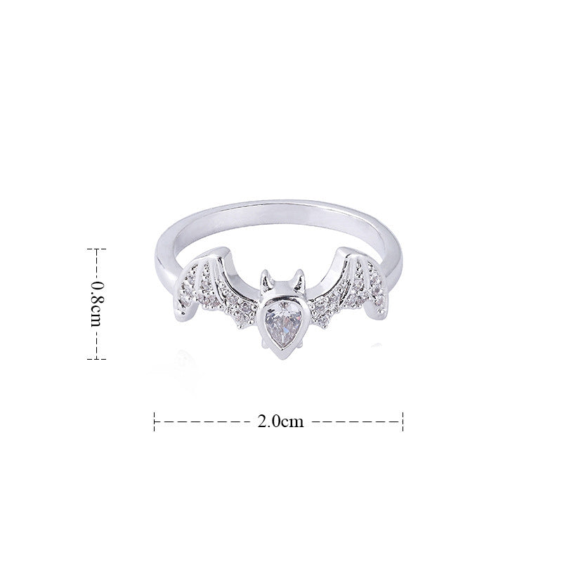 Bat Unisex Ring With Copper Inlay And Zircon Electroplated