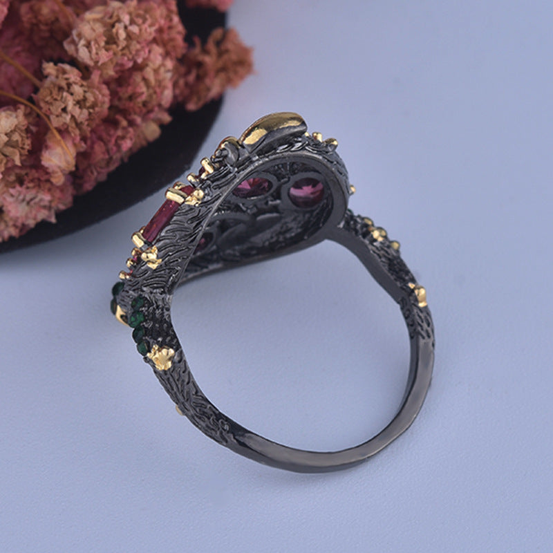 Women's Bee Ring European Gothic Copper Metal Ruby Gemstone Black Gunmetal Plated Animal Jewelry Diamond Accent