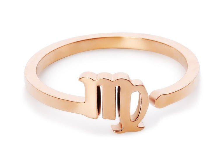 Titanium Steel Couple Rings Adjustable Zodiac Constellation Form Rose Gold Electroplated Rings For Women And Men