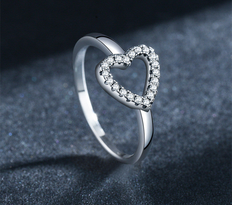 Womens Silver Heart Ring S925 Vintage Style Love Heart Ring Anniversary Gift For Her Valentines Day Jewelry Gift Box