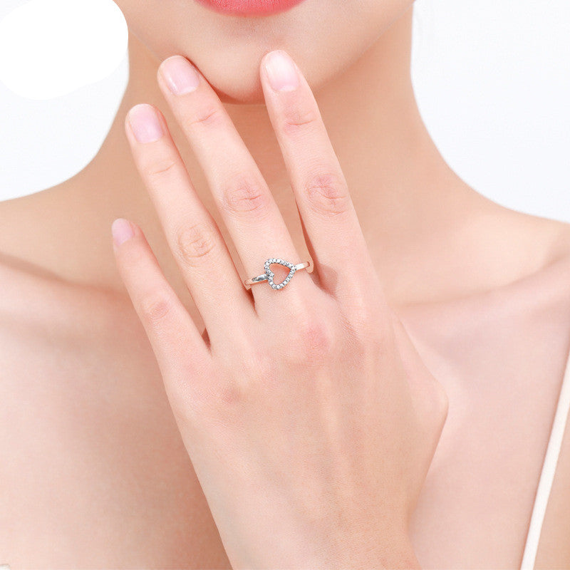Womens Silver Heart Ring S925 Vintage Style Love Heart Ring Anniversary Gift For Her Valentines Day Jewelry Gift Box