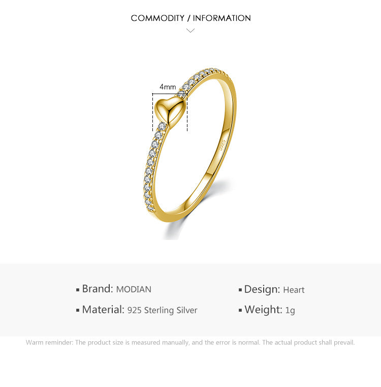 Women's 925 Sterling Silver Ring Heart Shaped Ring for Women Girls Lightweight Ring Elegant Jewelry Gift for Her Japanese Korean Ring Silver Ring