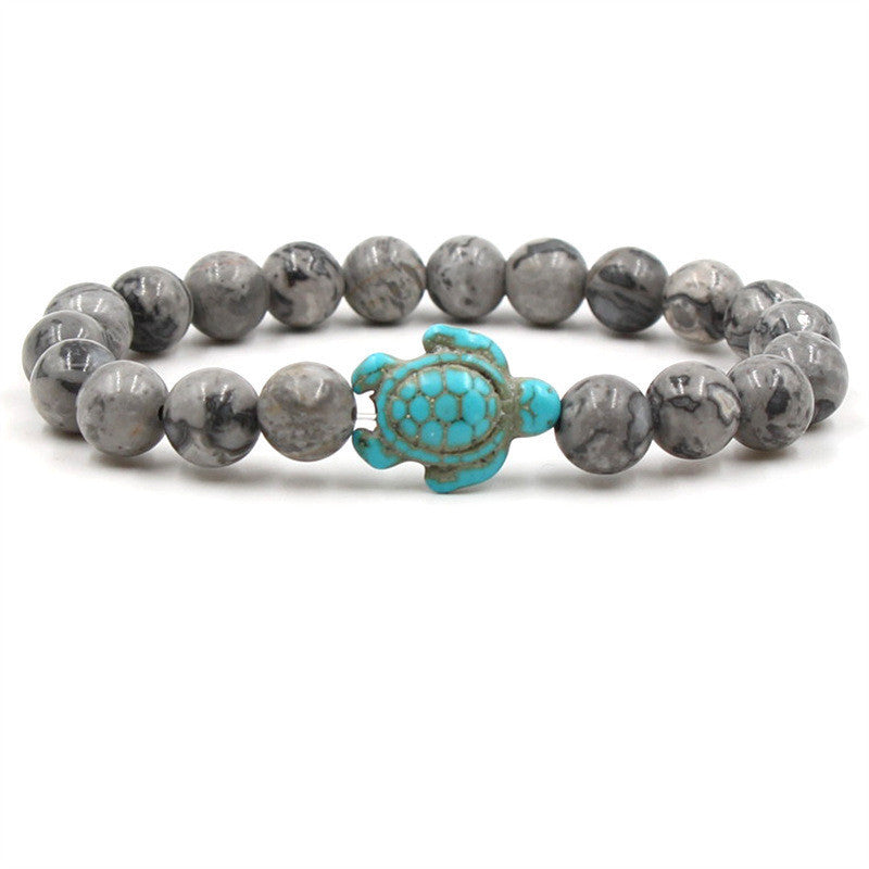 Unisex Volcanic Stone Bracelet With White Turquoise Geometric Design And Elastic Band For Men Women Everyday Wear