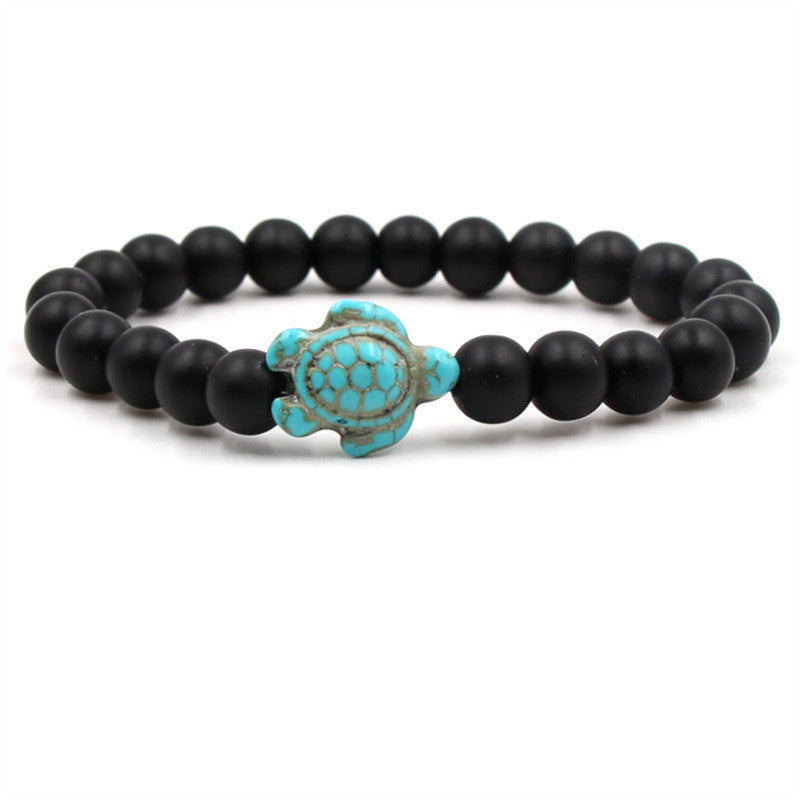 Unisex Volcanic Stone Bracelet With White Turquoise Geometric Design And Elastic Band For Men Women Everyday Wear