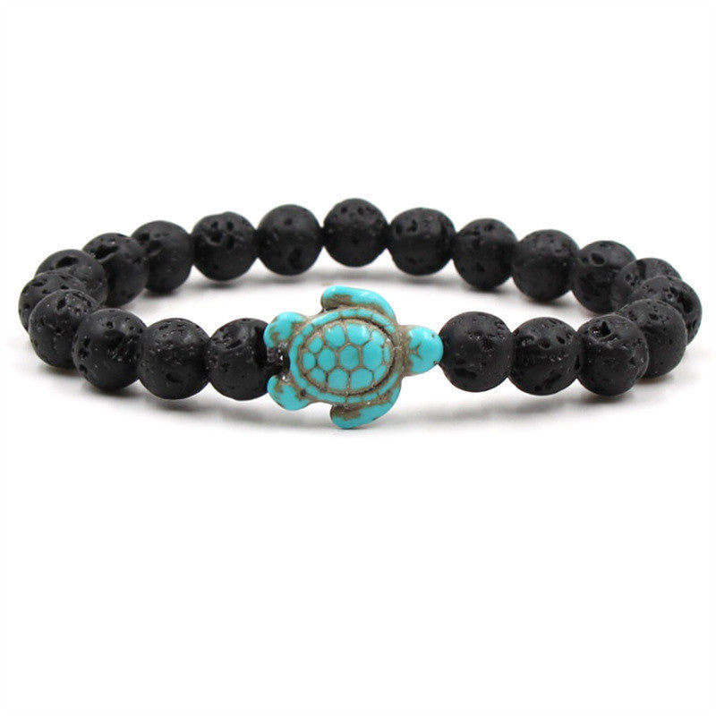 Unisex Volcanic Stone Bracelet With White Turquoise Geometric Design And Elastic Band For Men Women Everyday Wear