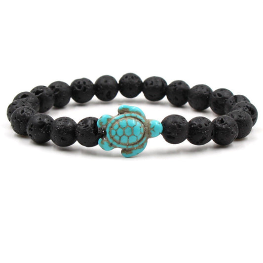 Unisex Volcanic Stone Bracelet With White Turquoise Geometric Design And Elastic Band For Men Women Everyday Wear