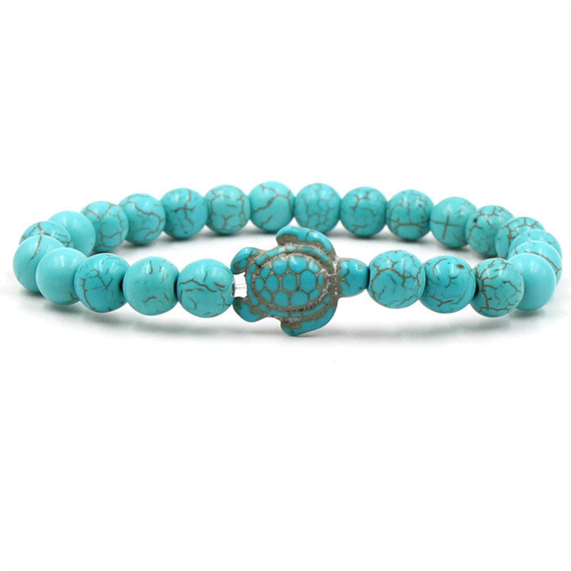 Unisex Volcanic Stone Bracelet With White Turquoise Geometric Design And Elastic Band For Men Women Everyday Wear