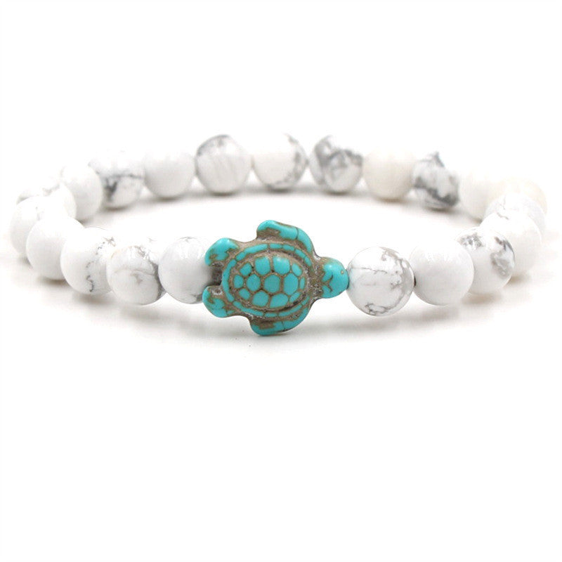 Unisex Volcanic Stone Bracelet With White Turquoise Geometric Design And Elastic Band For Men Women Everyday Wear