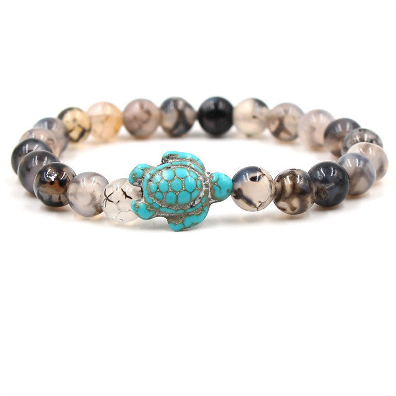 Unisex Volcanic Stone Bracelet With White Turquoise Geometric Design And Elastic Band For Men Women Everyday Wear
