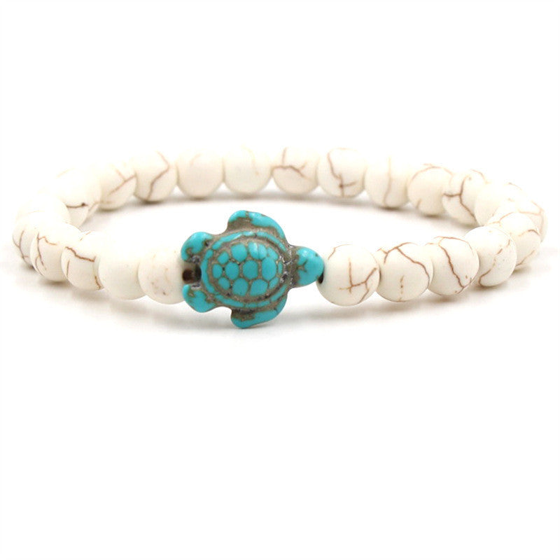 Unisex Volcanic Stone Bracelet With White Turquoise Geometric Design And Elastic Band For Men Women Everyday Wear
