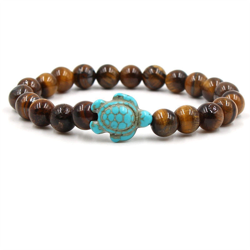 Unisex Volcanic Stone Bracelet With White Turquoise Geometric Design And Elastic Band For Men Women Everyday Wear