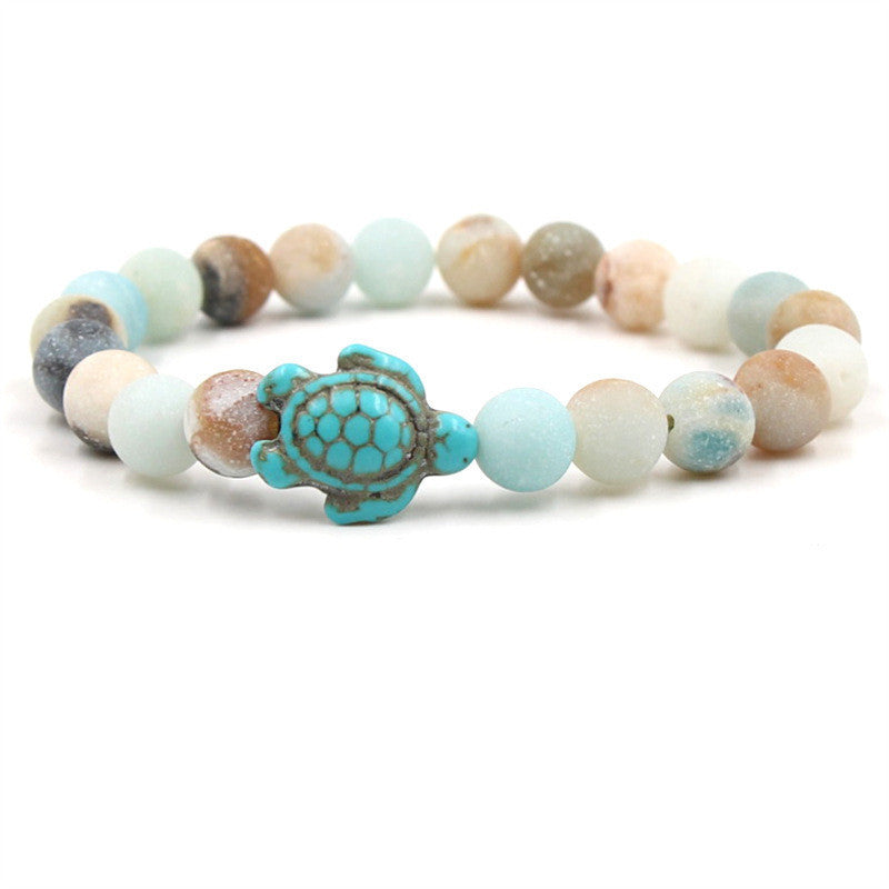 Unisex Volcanic Stone Bracelet With White Turquoise Geometric Design And Elastic Band For Men Women Everyday Wear