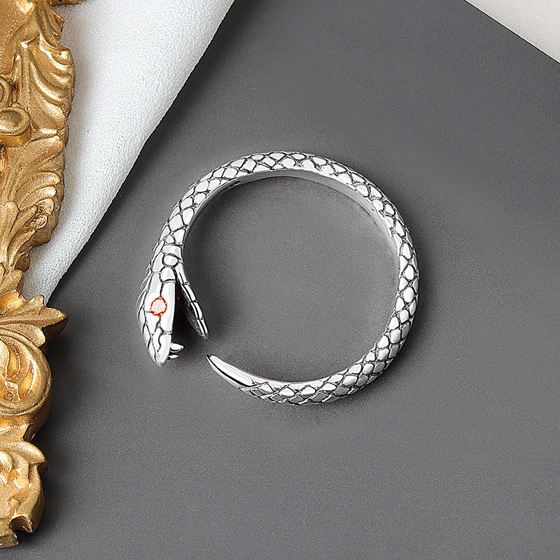 Unisex Copper Snake Ring With Ruby Inlay Adjustable Band Fashion Jewelry Statement Ring Design Snake Wrap Ring