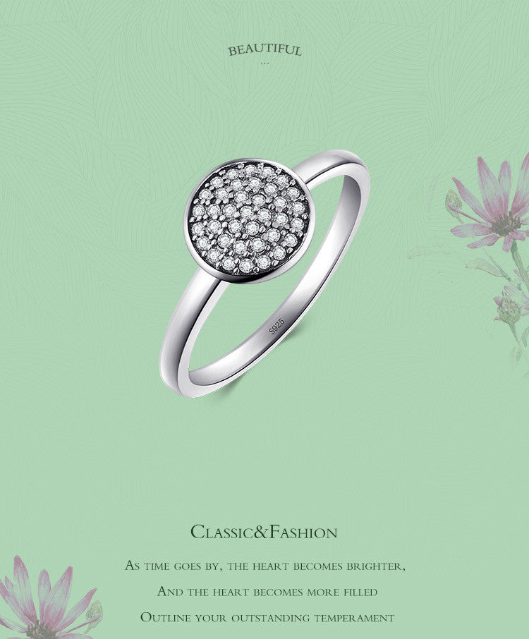 Silver Round Ring Micro Inlays For Women Retro Style Gift