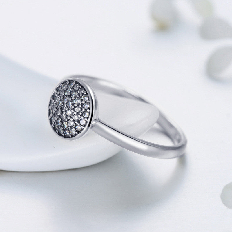 Silver Round Ring Micro Inlays For Women Retro Style Gift