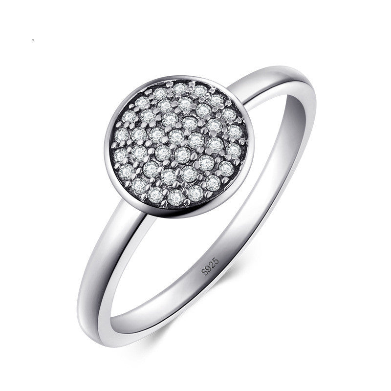 Silver Round Ring Micro Inlays For Women Retro Style Gift