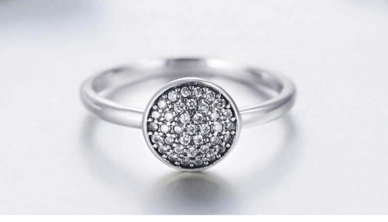 Silver Round Ring Micro Inlays For Women Retro Style Gift