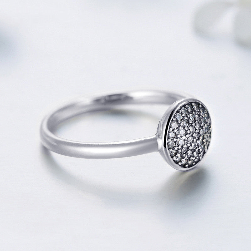 Silver Round Ring Micro Inlays For Women Retro Style Gift