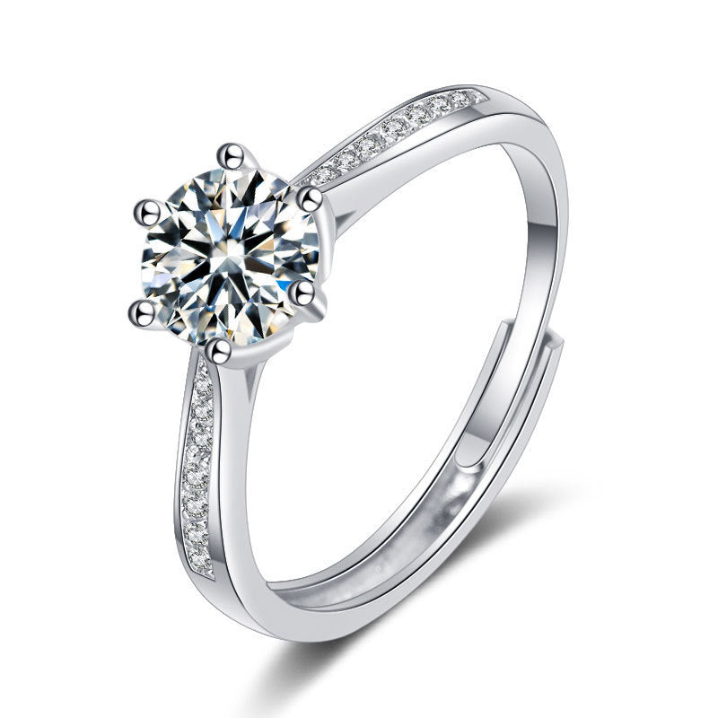 Six Prongs Micro Inlay Ring One Carat Gold Plated Finish