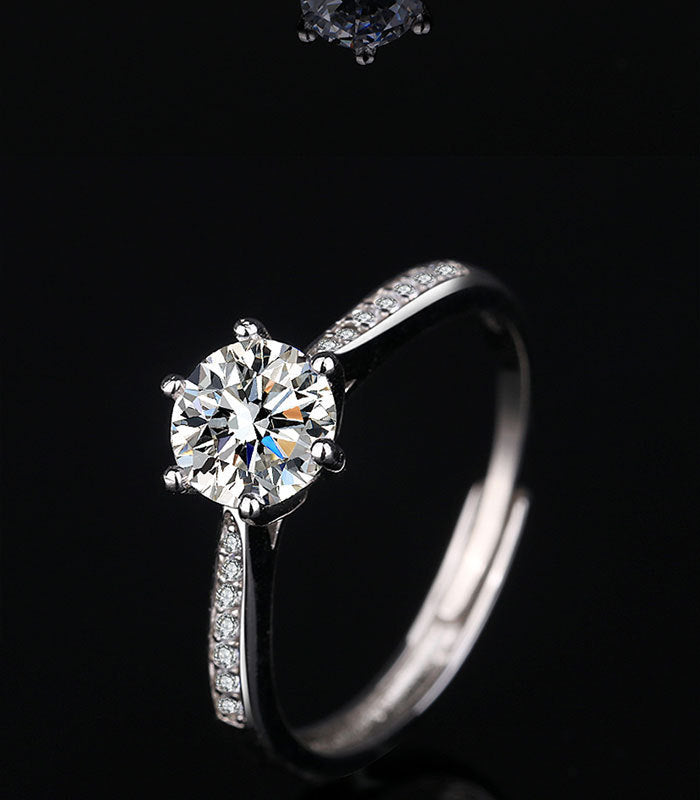 Six Prongs Micro Inlay Ring One Carat Gold Plated Finish