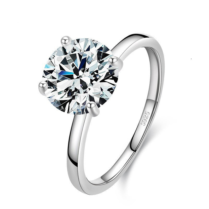 Sterling Silver Ring With Four Claw Setting And Zircon Stone Exaggerated Geometric Design Luxury Jewelry Accessory