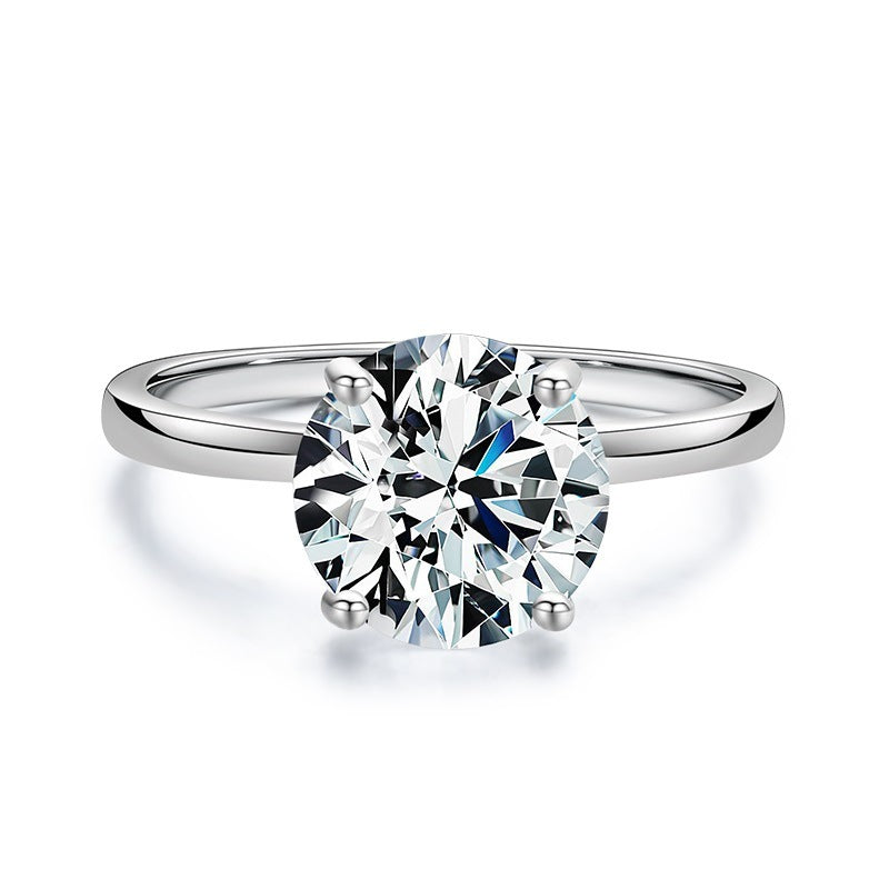 Sterling Silver Ring With Four Claw Setting And Zircon Stone Exaggerated Geometric Design Luxury Jewelry Accessory