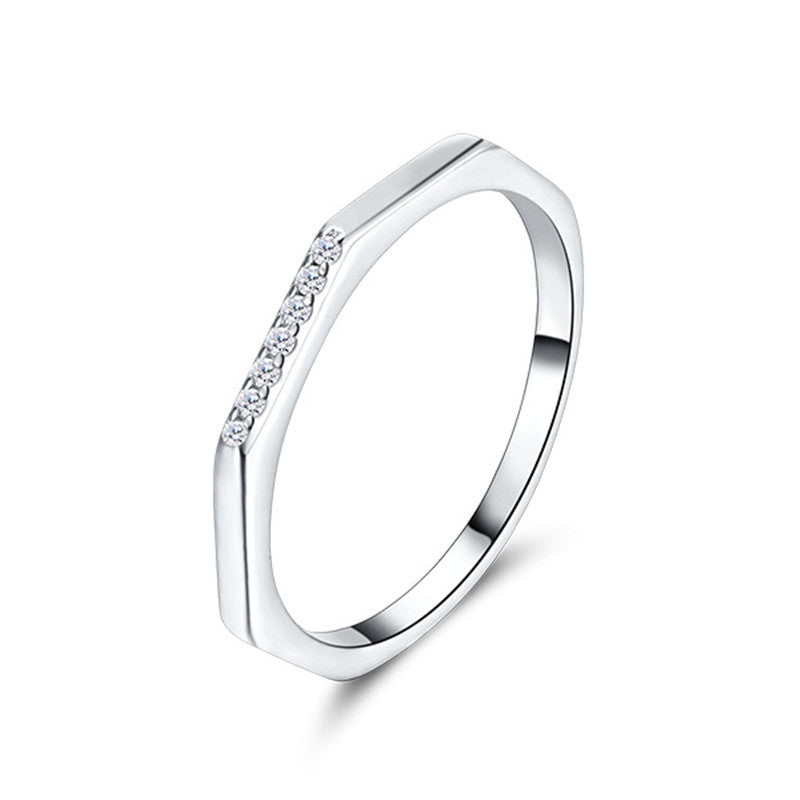 Sterling Silver Hexagon Ring With Micro Inlay Geometric