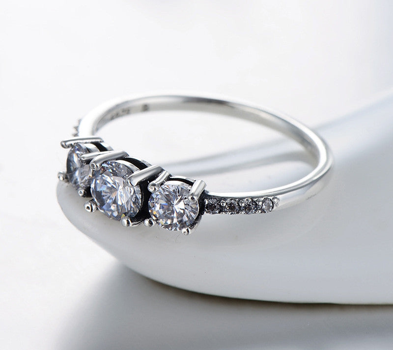 Women Sterling Silver Ring Vintage Micro Inlay Zircon Geometric Retro US Size 6 925 Individually Packed In Box