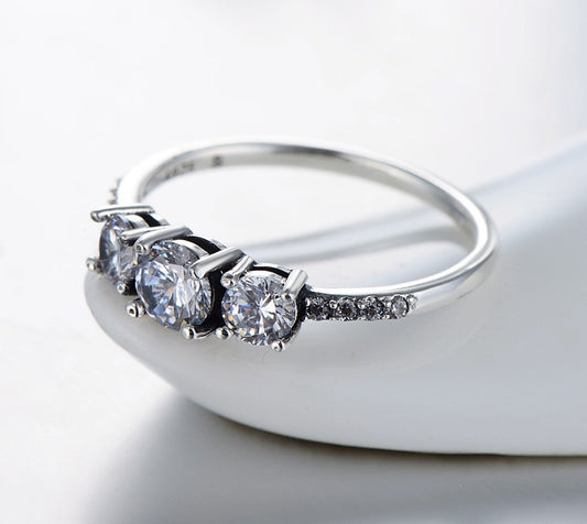 Women Sterling Silver Ring Vintage Micro Inlay Zircon Geometric Retro US Size 6 925 Individually Packed In Box