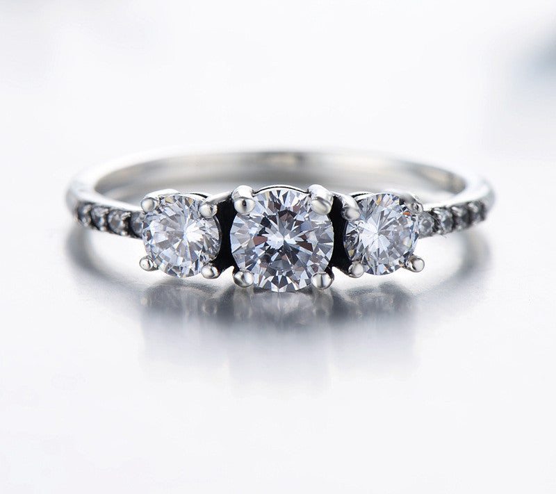 Women Sterling Silver Ring Vintage Micro Inlay Zircon Geometric Retro US Size 6 925 Individually Packed In Box