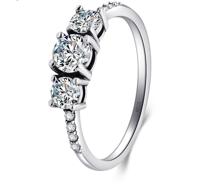 Women Sterling Silver Ring Vintage Micro Inlay Zircon Geometric Retro US Size 6 925 Individually Packed In Box