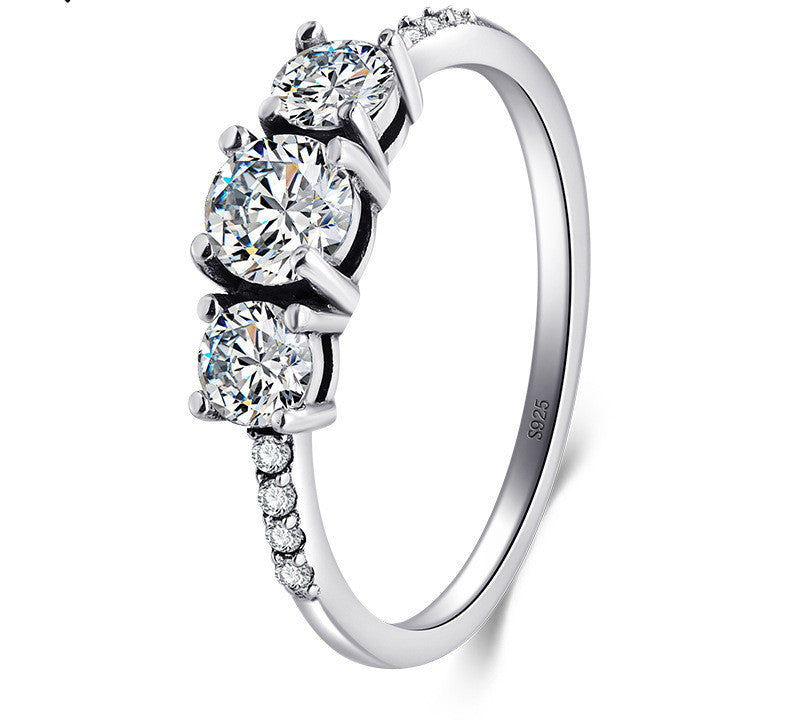 Women Sterling Silver Ring Vintage Micro Inlay Zircon Geometric Retro US Size 6 925 Individually Packed In Box