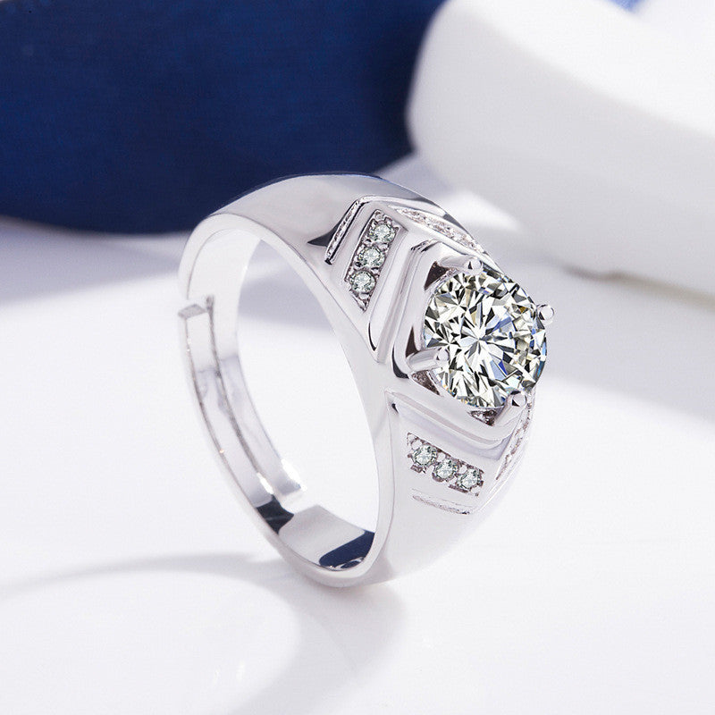 Mens Copper Ring With Zircon Inlay Statement Jewelry