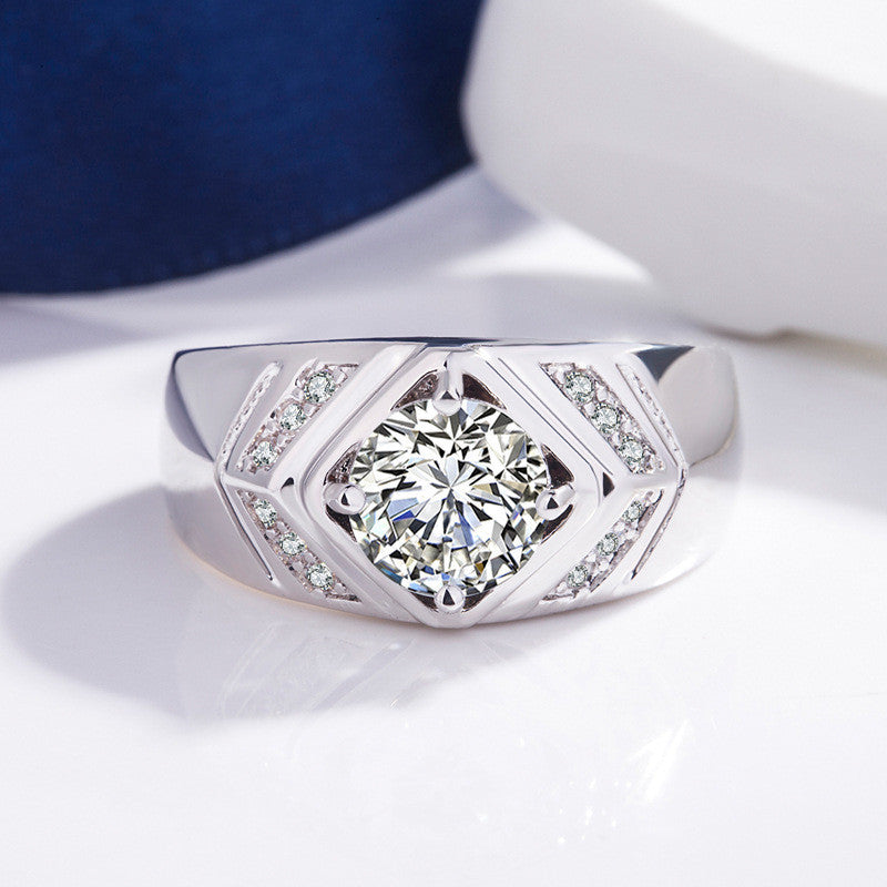 Mens Copper Ring With Zircon Inlay Statement Jewelry