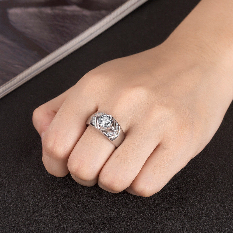 Mens Copper Ring With Zircon Inlay Statement Jewelry