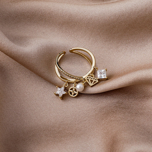 Korean Personalized Ins Net Red With Micro Zircon Cross Star Pendant Ring Ring Index Finger Ring