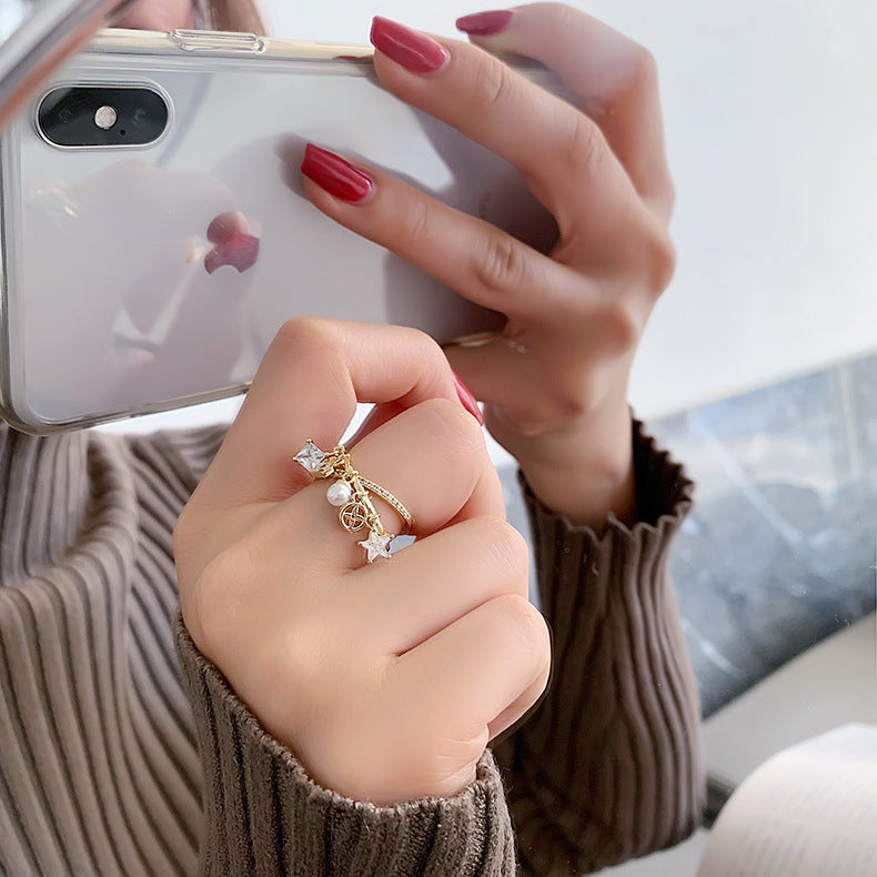 Korean Personalized Ins Net Red With Micro Zircon Cross Star Pendant Ring Ring Index Finger Ring