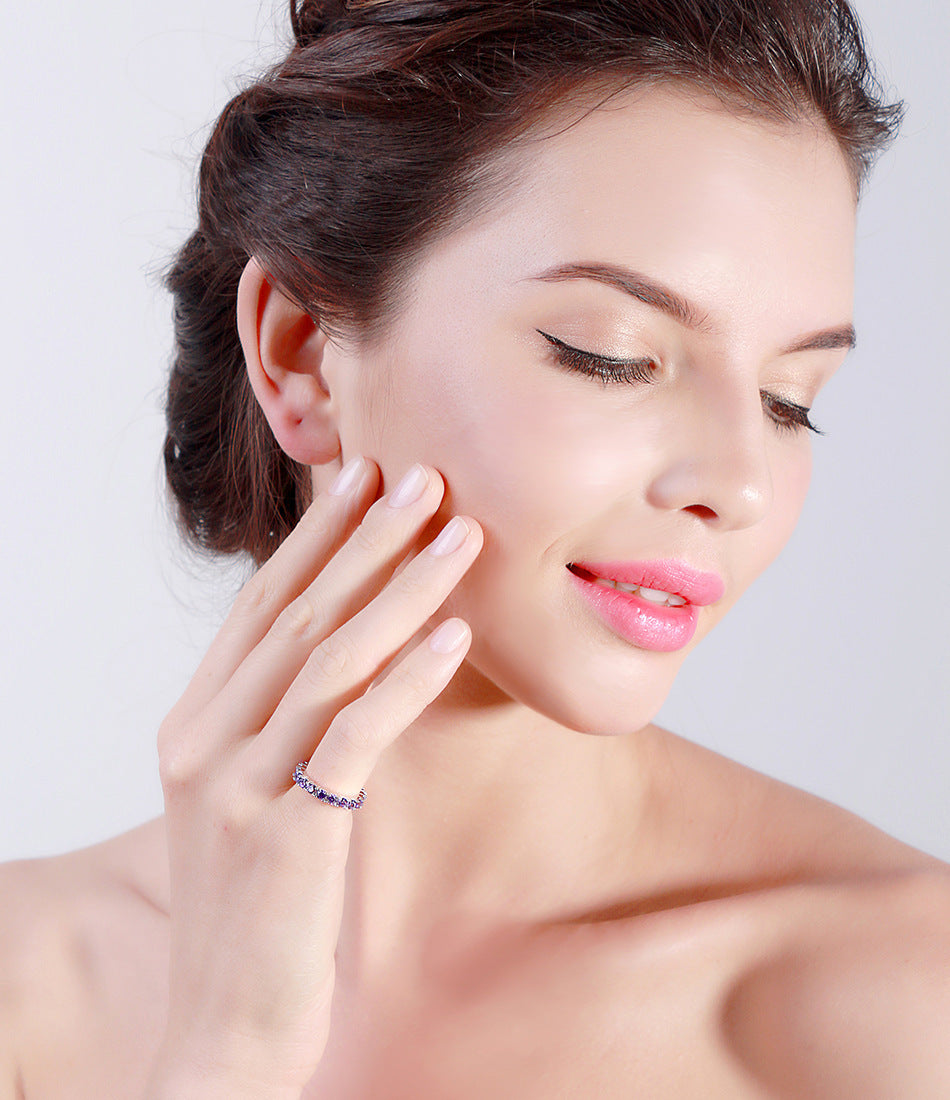 Women's Zircon Ring Sterling Silver Full Circle Round Geometric Electroplated Dazzling Jewelry Gift For Ladies