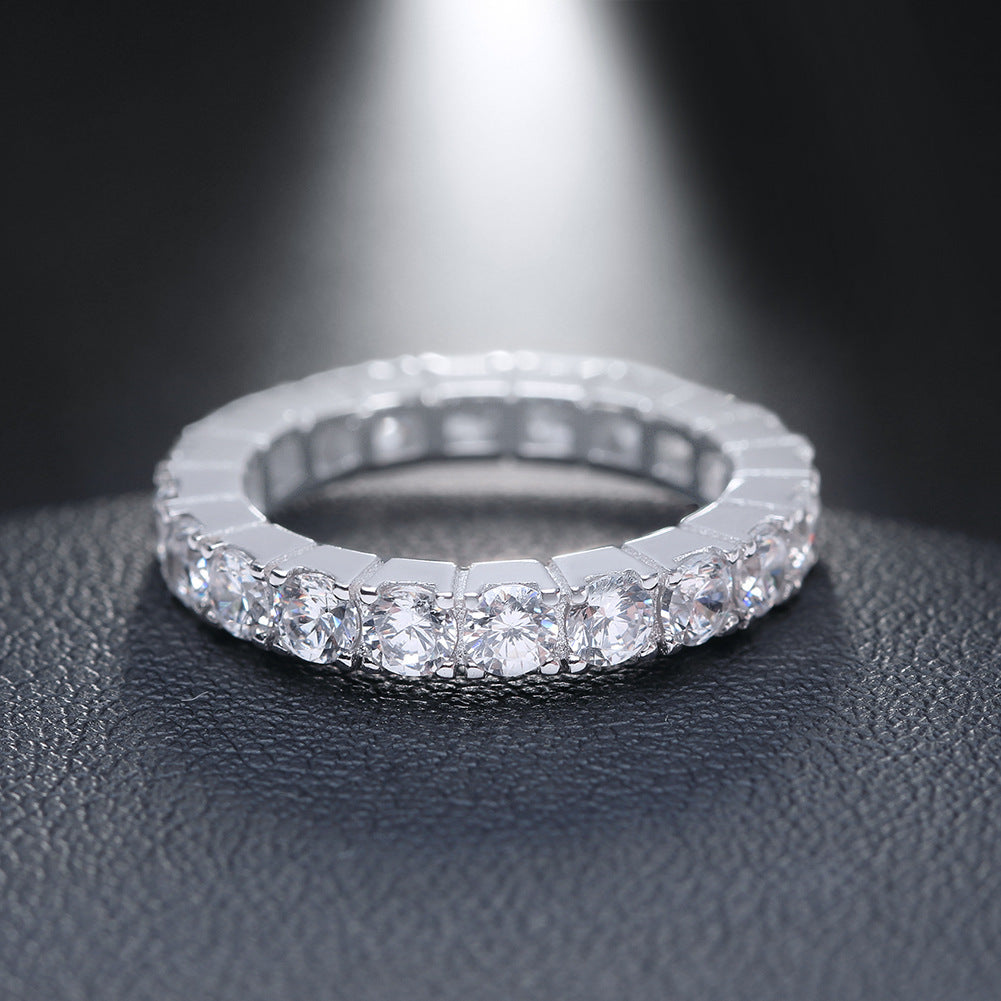 Women's Zircon Ring Sterling Silver Full Circle Round Geometric Electroplated Dazzling Jewelry Gift For Ladies